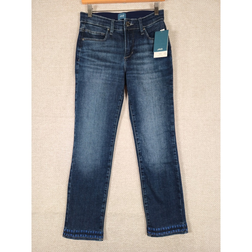JAG Ruby Mid Rise Straight Leg Jeans Dark Wash Embroidered Size 4 NWT